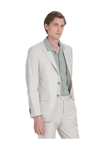 Hatemoğlu Bej Slim Fit Mono Yaka Keten Takım Elbise 36331 Bej