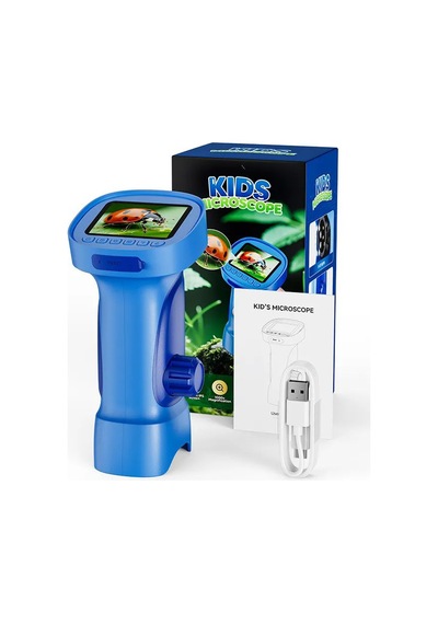 395 Mavi Taşınabilir Dijital Çocuk Mikroskobu - 2.4 İnç Ips Ekranlı, 1080p Full Hd, 1000x Zoom, 8 Led Işıklı Eğitici Bilim Kiti
