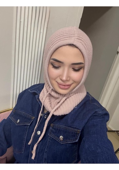 Kadın Kışlık Triko Örgü Balaklava Tesettür Başlık-şapka Siyah