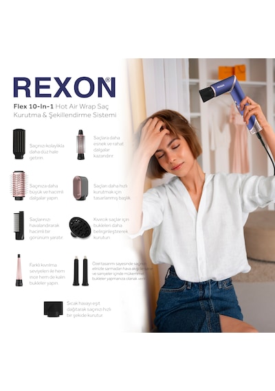 Rexon Flex 10-ın-1 Hot Air Wrap Saç Kurutma ve Şekillendirme Seti