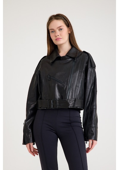 Oversize Bayan Deri Ceket Vb-16-bk-2796-24024 Siyah