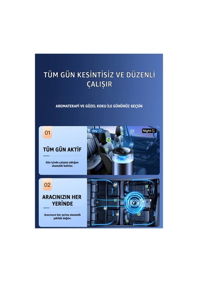Robeve Buhar Makinesi Şarj Edilebilir 4 Modlu Akıllı Araç Aroma Difüzörü Hava Nemlendirici, Otomatik Açılma Özellikli & Ortam Aydınlatmalı