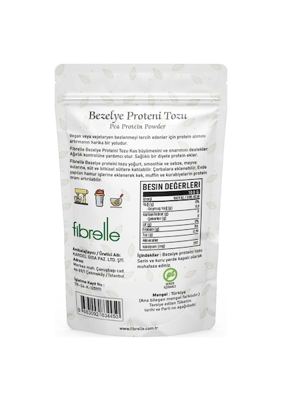 Fibrelle Bezelye Proteini Tozu 250 Gr // Yüksek Protein Oranı // %85 Bezelye