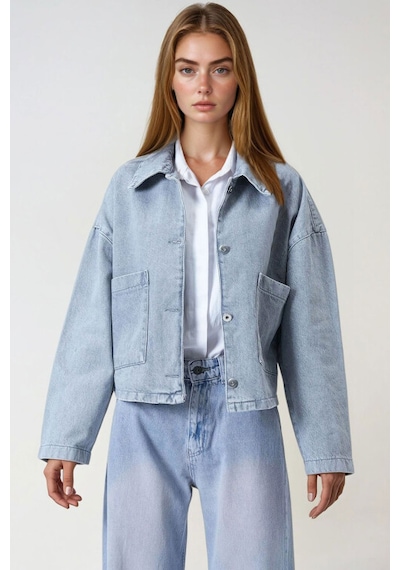 Lior Design Jean Ceket Vintage Açık Mavi