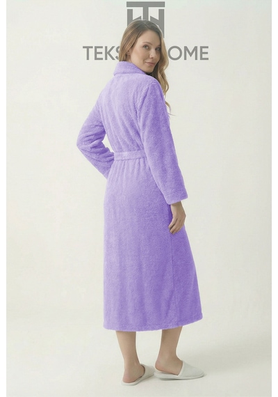%100 Pamuklu Unisex Bornoz Şalyaka Cepli Büyük Beden 3xl 4xl Erkek Kadın Bornoz Lila