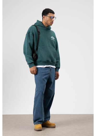 Vamos Oversize Yıkamalı Boxy Fit Kapüşonlu Sweatshirt Nefti Yeşil