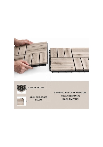 1 Adet Akasya 30x30 Ahşap Geçmeli Karo Deck Natural Yağsız
