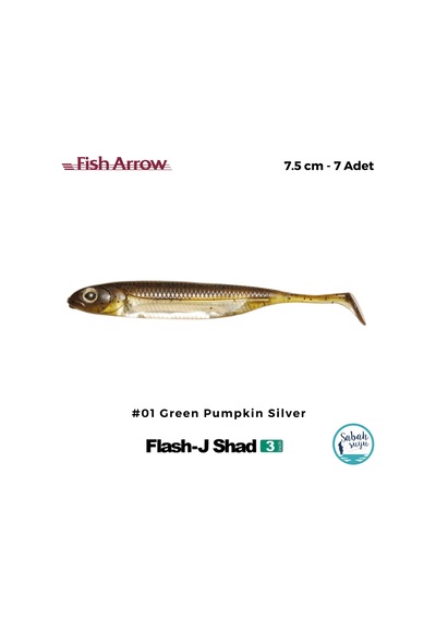 Fish Arrow Flash J Shad 7.5cm 3'' 01 Green Pumpkin Silver Silikon Balık 7 Adet