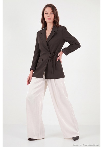 Lela Puantiye Astarlı Belden Bağlamalı Blazer Ceket Kadın Ceket 6524049 Kahve