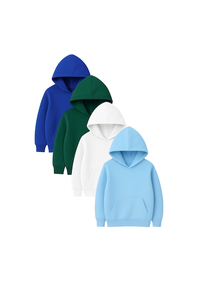 4'lü Kapüşonlu Basic Sweatshirt Seti - Düz Kışlık Şardonlu Kumaş Yeşil Saks Mavi Beyaz Bebe Mavi