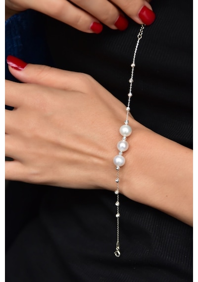 Papatya Silver 925 Ayar Gümüş Rodyum Kaplama Dorika Toplu Incili Kolye Bileklik Set