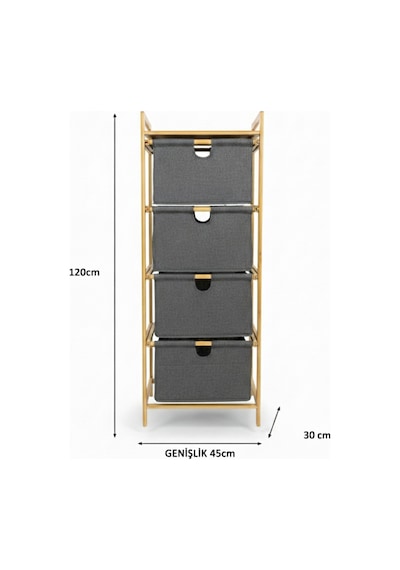 Bambu 4 Katlı Kumaş Sepetli Organizer Bambu