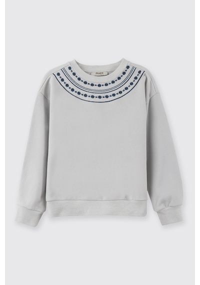 Panço Kız Çocuk Nakışlı Sweatshirt Gri