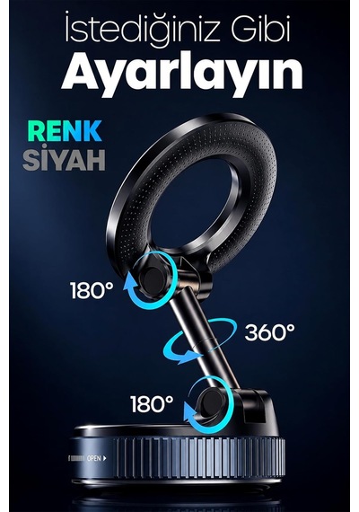 2li Magnetpro 360 Ayarlanabilir Araç İçi Masa Üstü Vakumlu Mıknatıslı Magsafe Telefon Tutucu Siyah 2 Mixed
