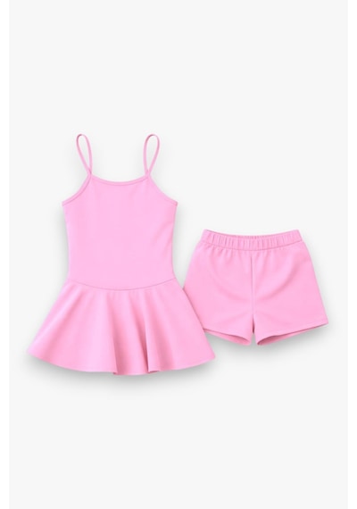 My Kids Wear Kız Çocuk Garson Mayo Elbiseli Şortlu 2 Li Takım 12414 Pudra