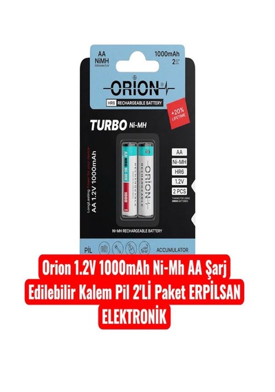 Orion 1.2v 1000mah Ni-mh Aa Şarj Edilebilir Kalem Pil 2'li Paket Erpilsan Elektronik