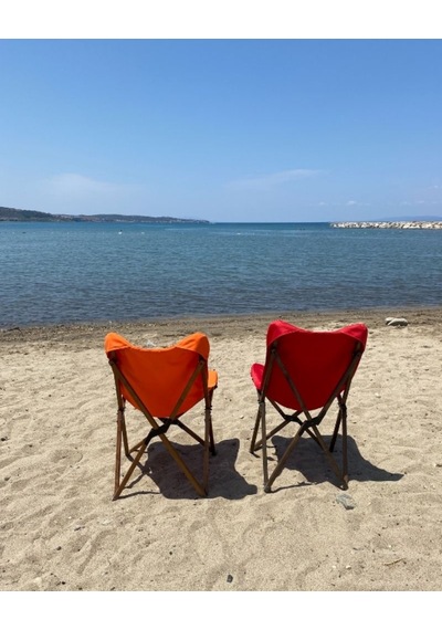 Bag The Joy Ahşap Kahverengi İskelet - Turuncu Kılıf Sandalye Turuncu