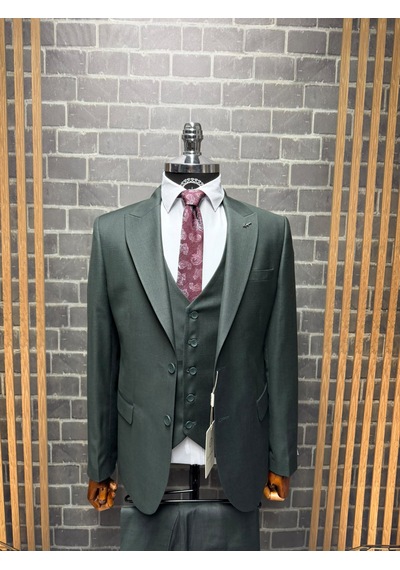 Dupont Classics Erkek Slim Fit 6 Drop Sivri Yaka Yelekli Filafil Çift Yırtmaç Takım Elbise Koyu Yeşil Dupont Classics Erkek Slim Fit 6 Drop Sivri Yaka Yelekli Filafil Çift Yırtmaç Takım Elbise Koyu Yeşil