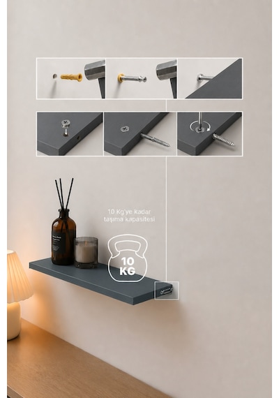Harmony 3 Raflı Gizli Monte Uçan Raf 50 15 Cm Antrasit