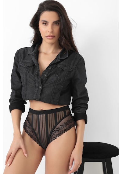 Sistina Siyah - 975 - Kadın Çizgili Külot Veronica-k1008 - - Kmrsfres - Beden S/m