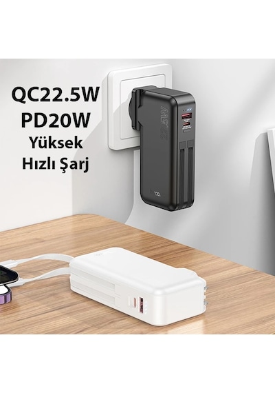 Hoco J126 Usb-a+type-c Çıkışlı Type-c+lightning Kablolu 10000mah Powerbank Şarj Aleti- 5775 Diğer