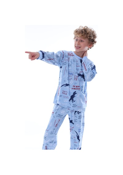 Bunny Hopp Dinozor Desenli %100 Pamuklu Erkek Çocuk Pijama Takımı - Mavi Penye Mevsimlik Takım Açık Mavi Bunny Hopp Dinozor Desenli %100 Pamuklu Erkek Çocuk Pijama Takımı - Mavi Penye Mevsimlik Takım Açık Mavi