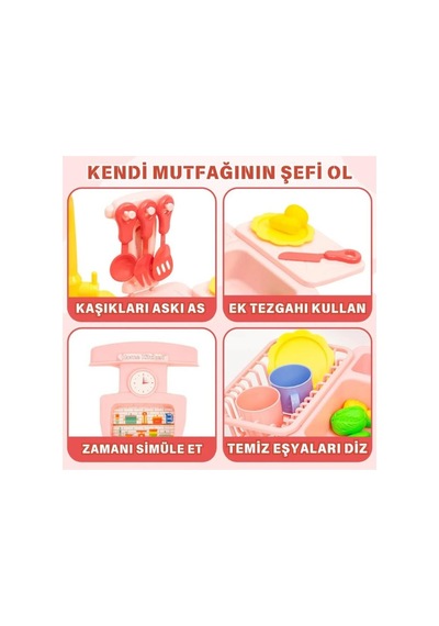 Oyuncak Gerçek Su Akan Aksesuarlı Mutfak Lavabo Seti Pilli Su Devir Daimli 79134699