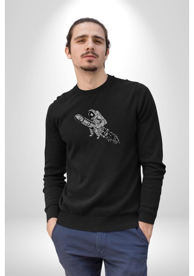 Kask Motorsiklet Dünya Turu Unisex Siyah Baskılı Sweatshirt Siyah