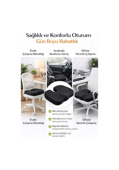 Visco Ortopedik Kuyruk Sokumu Minderi - Hafızalı Köpük Oturma Destek Yastığı