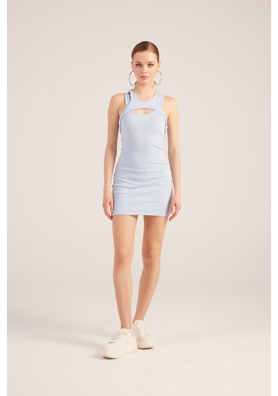 Holly Lolly Halter Yakalı Fitilli Mini Carlin Elbise Mavi