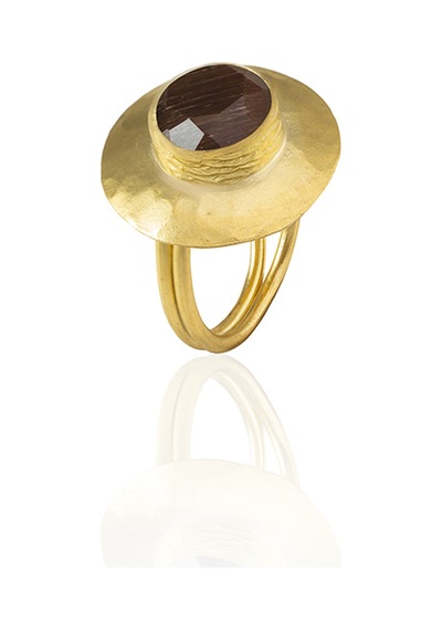 Kadir Jewellery 22 Ayar Altın Kaplama Zirkon Taşlı Kadın Vintage Yüzük Kahverengi