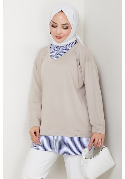 Bestenur Gömlek Yaka Oysho Tunik 1612 - Taş Taş