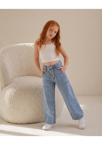 Baby Lory Kids Store Kız Çoçuk Cep Detaylı Kot Pantolon Kot Mavi