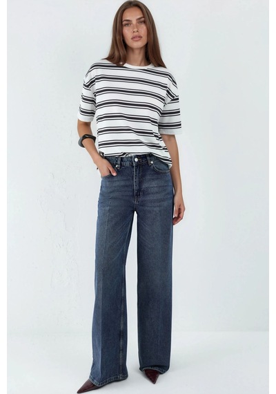 Hiccup Geniş Paça Raw Kot Pantolon Orta Mavi Denim