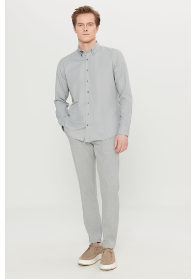 Altınyıldız Classıcs Erkek Grı Pamuklu Tailored Slim Fit Dar Kesim Düğmeli Yaka Armürlü Gömlek Gri