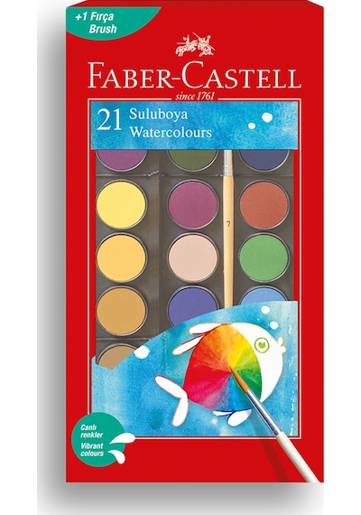 Faber-Castell Suluboya 21 Renk, Büyük Boy, Geniş Renk Yelpazesi, Parlak Canlı ve Örtücü Renkler