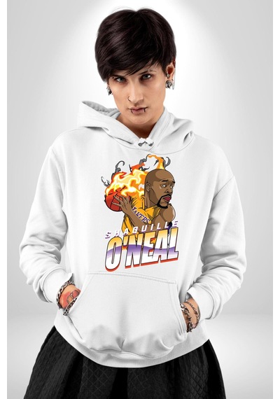Basketbol Shaquille Oneal Star Ateş Topu Kadın Erkek Beyaz Kapüşonlu Sweatshirt Hoodie Beyaz