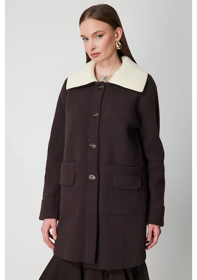 On Fashion Büyük Yakalı Düğmeli Kadın Kahverengi Hırka 63909 Kahve