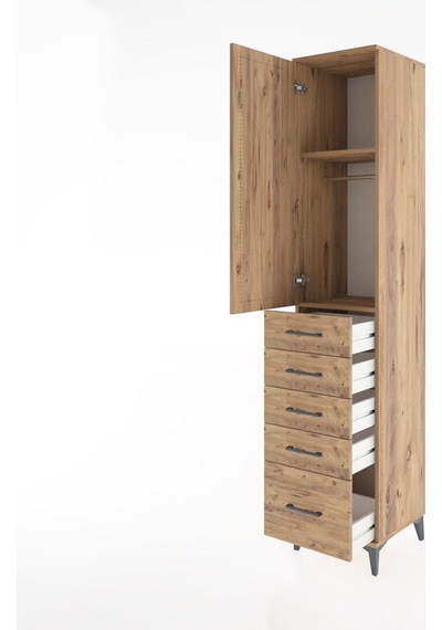 Hyperion Dolap 2 Raflı 5 Çekmeceli Tek Askılı 44x44x221 Çam-çam Çam