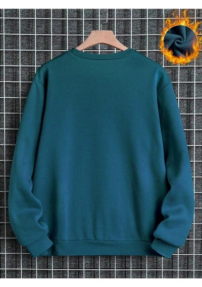 Altamira Erkek Petrol Mavi Paris Baskılı Oversize Bisiklet Yaka Sweatshirt 001