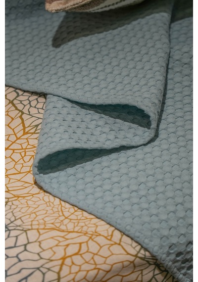 Sofline Premium %100 Pamuk Tek Kişilik Yazlık Pike, Yatak Örtüsü, Terletmez Kumaş Gri Renk 160x240cm Petrol
