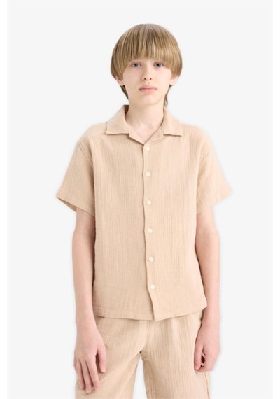 DeFacto Erkek Çocuk Oversize Geniş Kalıp Polo Yaka Müslin Kısa Kollu Gömlek W3239A625HSBG732 DeFacto Erkek Çocuk Oversize Geniş Kalıp Polo Yaka Müslin Kısa Kollu Gömlek W3239A625HSBG732