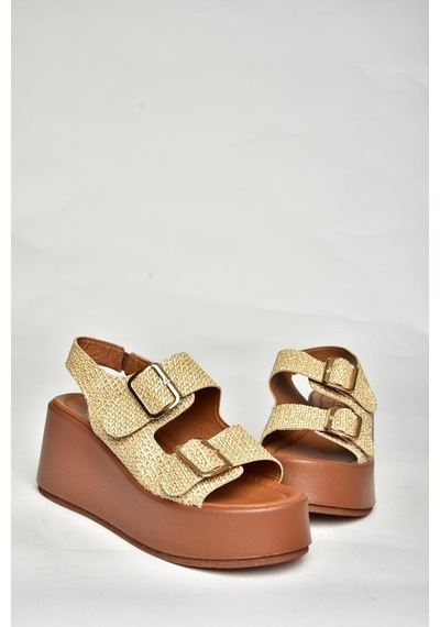 Fox Shoes U946418517 Bej Hasır Dolgu Topuklu Kadın Ayakkabı Bej-hasır