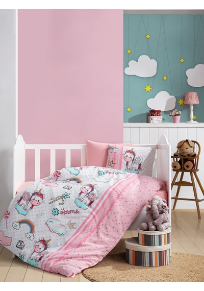 Cotton Box Flanel Bebek Nevresim Takımı Unicorn Pembe