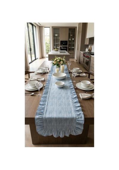 %100 Pamuk Özel Desenli Fırfırlı Runner 40x110 Mavi - 900657499 Mavi