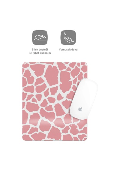 Pembe Inek Desenli Bilek Destekli Dikdörtgen Mouse Pad Mouse Altlığı. Mousepad