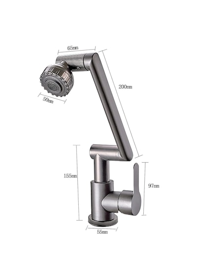 Ahtapot Plus Lavabo Bataryası 1080 Derece Dönebilen Komple Mutfak Batarya Siyah