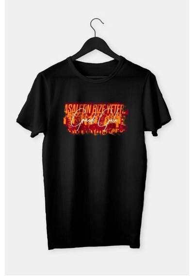 Flood Of Style Erkek Siyah Grande Gala Baskılı Oversize Bisiklet Yaka Tshirt