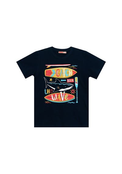 Denokids Catch Wave Shark Lacivert Erkek Çocuk Yazlık T-shirt Kapri Şort Takım