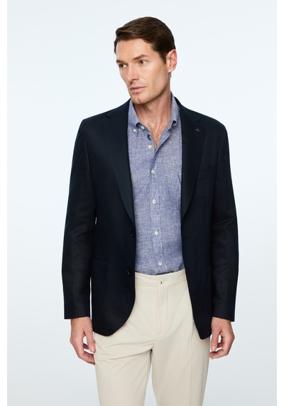 Morven Erkek Lacivert Dokuma Trend Düz Slim Fit Mono Yaka Ceket 26ys002004200 Lacivert